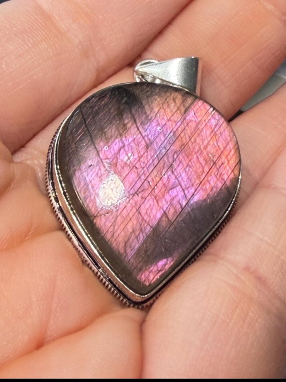 Labradorite Large Teardrop Pendant Purple Pink Flash